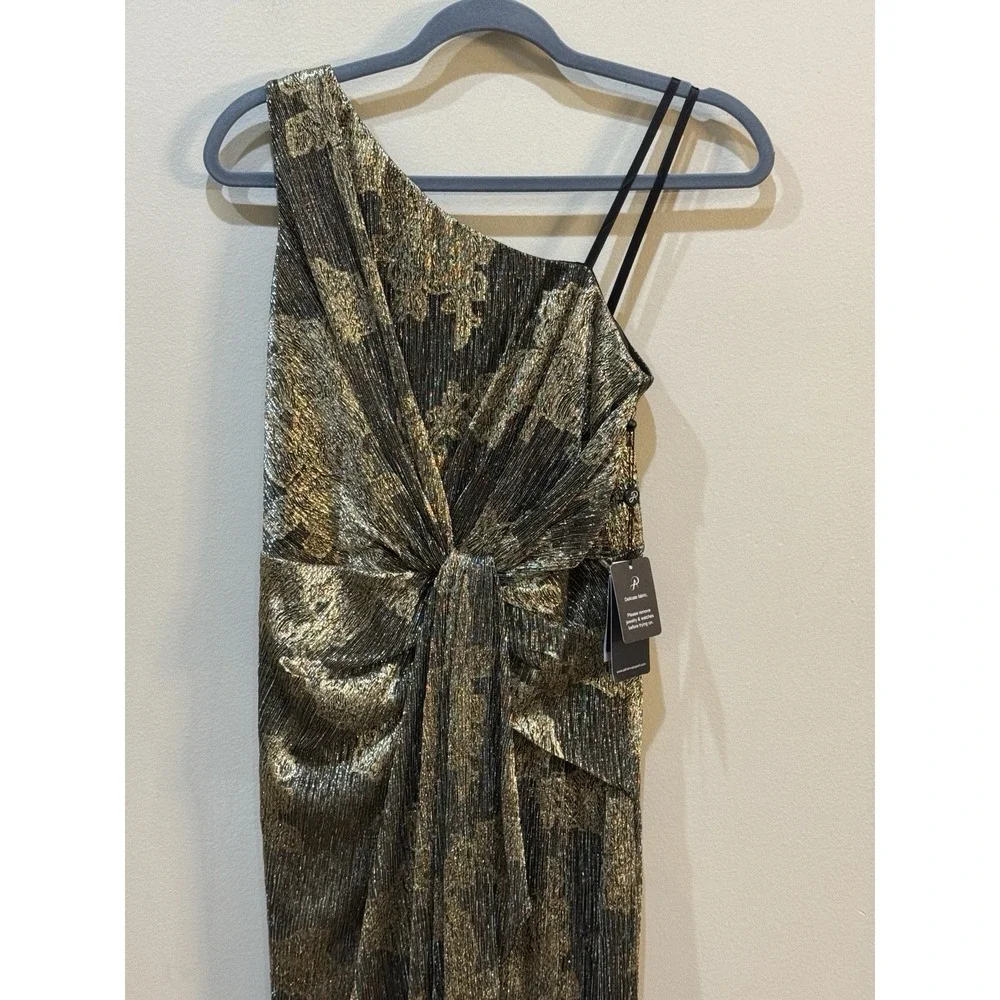 Adrianna Papell One Shoulder Metallic Gown Size 2 Gold Black Prom Gala MOB - Picture 4 of 7